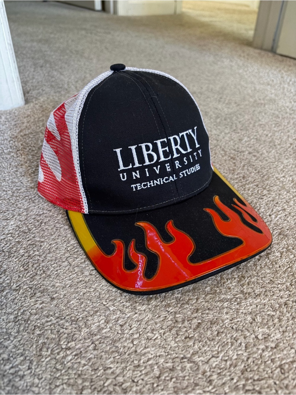 Athletic Works Liberty University Black Red Flame Trucker Hat